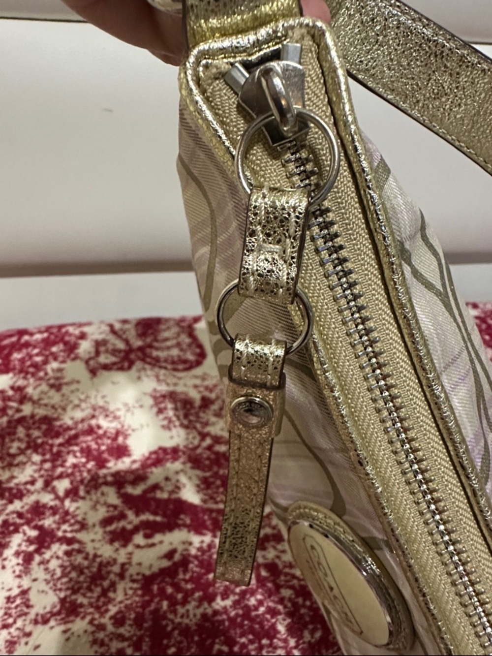COACH Metallic Beige & Lilac Plaid Signature Shoulder Bag - Picture 12 of 16